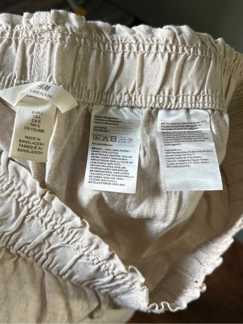 H&M Light Beige 100% Linen Pull-On Pant - Size L